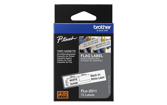 Casetă cu etichete pretăiat Brother FLe-2511 - negru pe alb, lățime de 21mm 3