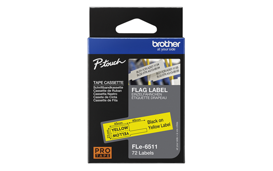 Cassette de ruban d'étiquettes prédécoupées Brother FLe-6511 noir sur jaune, largeur 21mm 3