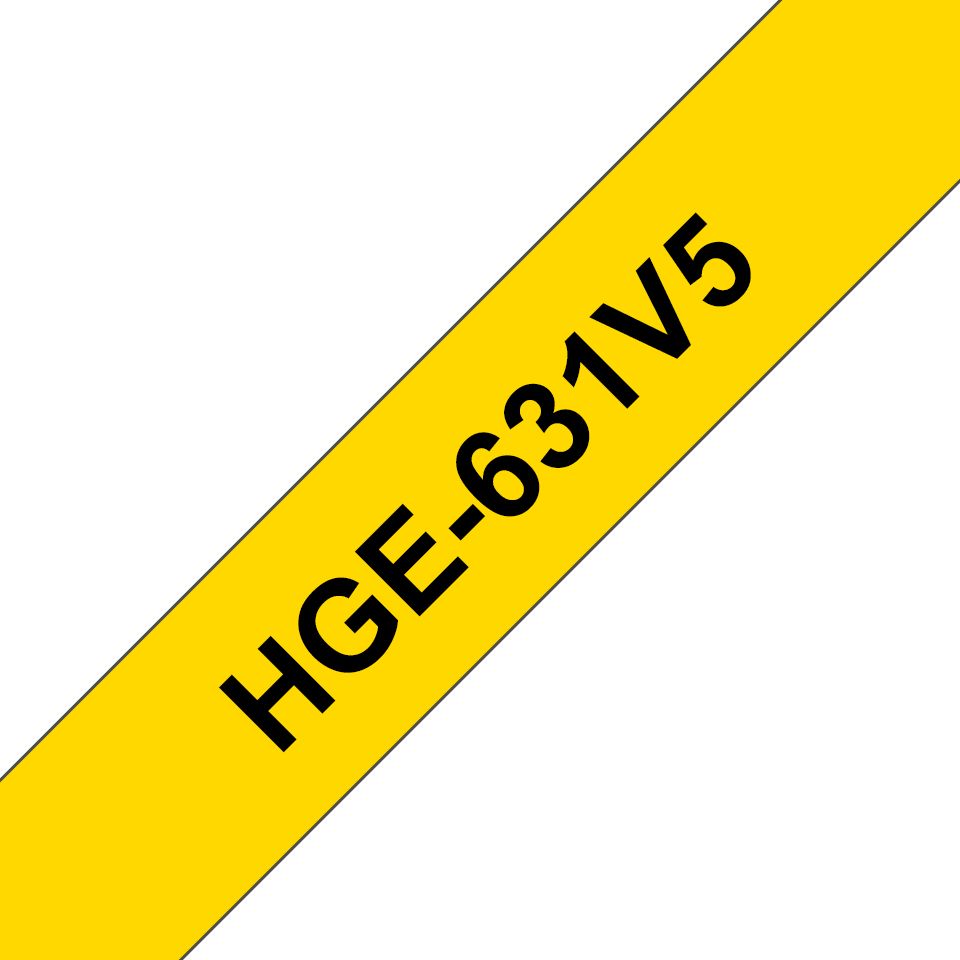 Brother HGe631V5: оригинальная кассета с лентой для печати наклеек черным на желтом фоне, ширина: 12 мм.