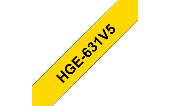 Oryginalne taśmy HGe-631V5 firmy Brother – czarny nadruk na żółtym tle, 12 mm szerokości