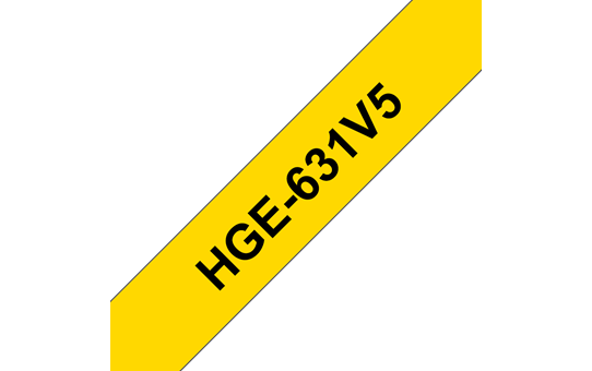 Oriģināla Brother HGe-631V5 uzlīmju lentes kasete - melnas drukas, dzeltena, 12mm plata (iepakojumā - 5 gab.)