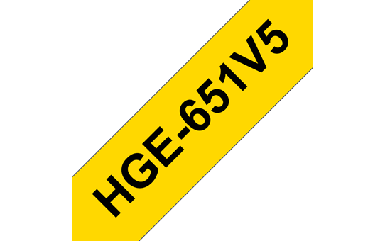 Oryginalne taśmy HGe-651V5 firmy Brother – czarny nadruk na żółtym tle, 24mm szerokości
