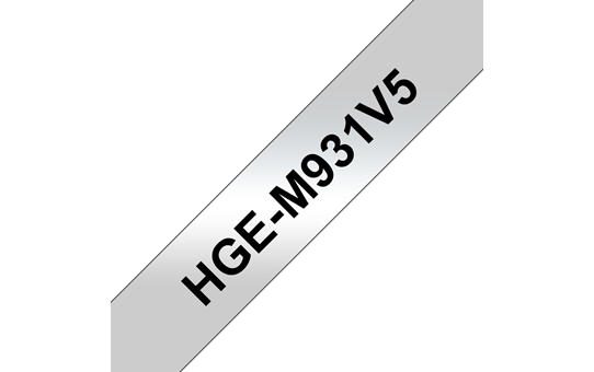 Oryginalne taśmy HGe-M931V5 firmy Brother - czarny nadruk na srebrnym tle o szerokości 12 mm
