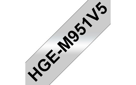 Oryginalne taśmy HGe-M951V5 firmy Brother – czarny nadruk na matowym srebrnym tle, 24mm szerokości
