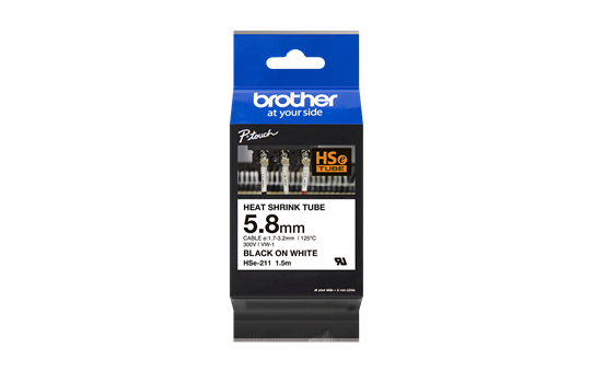 Oriģināla Brother HSe-211 termosēžas cauruļveida uzlīmju lentes kasete - melnas drukas, balta - 5.8 mm plata 3