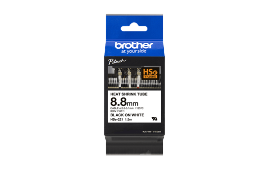 Genuine Brother HSe-221 Label Roll – Black on White with heat shrink, 8.8mm x 1.5M  3