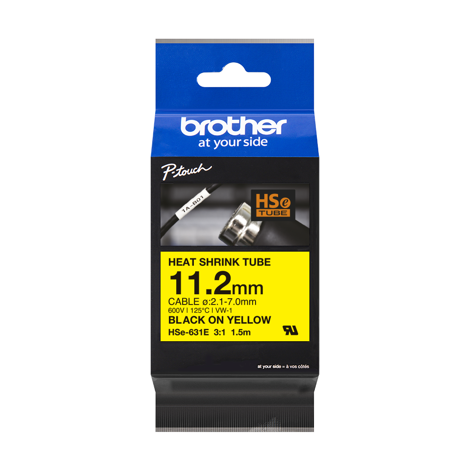 Originele Brother HSE-631E krimpkous tapecassette - zwart op geel, 11,2mm breed