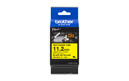 Originální kazeta s páskou Brother HSE-631E pro teplotně smršťovací bužírky – černá na žluté, šířka 11,2mm