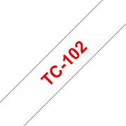 Oryginalna taśma do etykietowania Brother TC-102 – czerwony nadruk na przezroczystym tle, szerokość 12mm