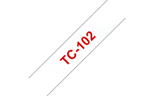 Originální pásková kazeta pro tisk štítků Brother TC102 – červený tisk na čirém podkladu, šířka 12 mm
