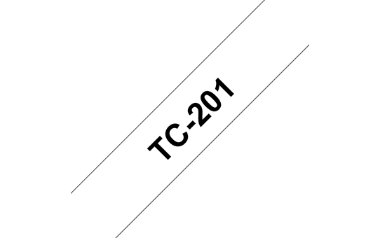 Oryginalna taśma do etykietowania Brother TC-201 – czarny nadruk na białym tle, szerokość 12mm