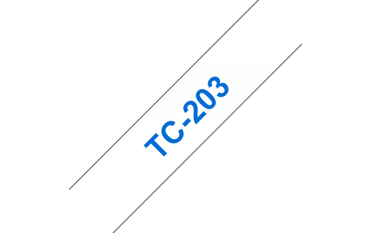 Originální pásková kazeta pro tisk štítků Brother TC203 – modrý tisk na bílém podkladu, šířka 12 mm