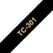 Oryginalna taśma do etykietowania Brother TC-301 – złoty nadruk na czarnym tle, szerokość 12mm
