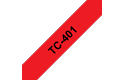 Oryginalna taśma do etykietowania Brother TC-401 – czarny nadruk na czerwonym tle, szerokość 12mm
