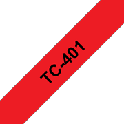 Oryginalna taśma do etykietowania Brother TC-401 – czarny nadruk na czerwonym tle, szerokość 12mm