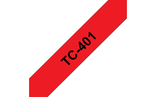 Casetă cu bandă de etichete originală Brother TC401 – negru pe roșu de 12 mm lățime
