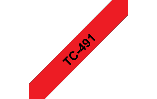 Originální pásková kazeta pro tisk štítků Brother TC491 – černý tisk na červeném podkladu, šířka 9 mm