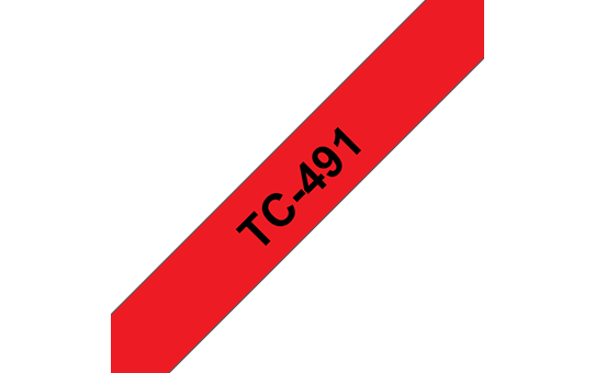 Casetă cu bandă de etichete originală Brother TC491 – negru pe roșu de 9mm lățime