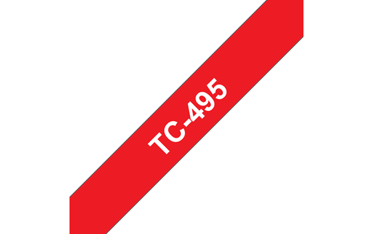 Originální pásková kazeta pro tisk štítků Brother TC495 – bílý tisk na červeném podkladu, šířka 9 mm