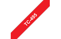 Casetă cu bandă de etichete originală Brother TC495 – alb pe roșu de 9mm lățime