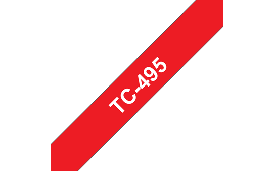 Oryginalna taśma do etykietowania Brother TC-495 – biały nadruk na czerwonym tle, szerokość 9mm