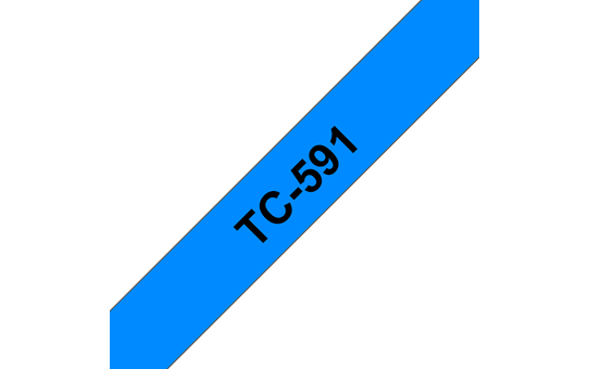 Originální pásková kazeta pro tisk štítků Brother TC591 – černý tisk na modrém podkladu, šířka 9 mm