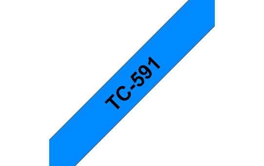 Casetă cu bandă de etichete originală Brother TC591 – negru pe albastru de 9mm lățime