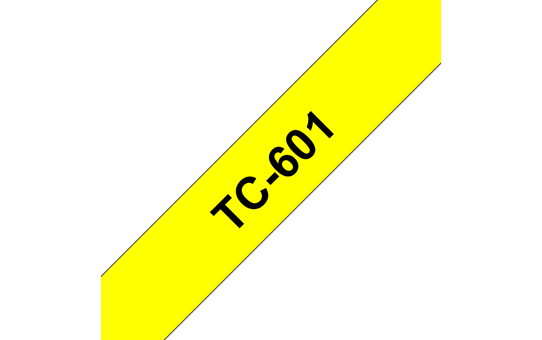 Originální pásková kazeta pro tisk štítků Brother TC601 – černý tisk na žlutém podkladu, šířka 12 mm