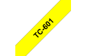Casetă cu bandă de etichete originală Brother TC601 – negru pe galben de 12mm lățime