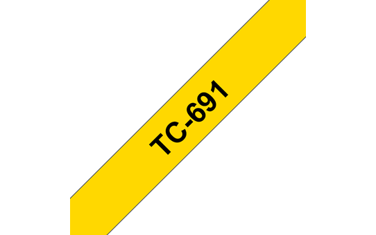 Casetă cu bandă de etichete originală Brother TC691 – negru pe galben de 9mm lățime