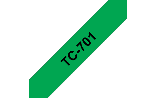 Originální pásková kazeta pro tisk štítků Brother TC701 – černý tisk na zeleném podkladu, šířka 12 mm