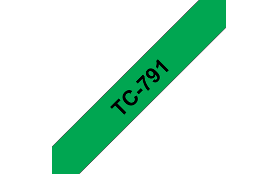 Casetă cu bandă de etichete originală Brother TC791 – negru pe verde de 9mm lățime