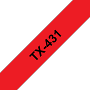Oryginalna taśma do etykietowania Brother TX-431 – czarny nadruk na czerwonym tle, szerokość 12mm