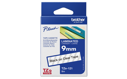 Oriģinālā Brother TZe121 melnas drukas caurspīdīga marķēšanas lentes kasete, 9mm plata 3