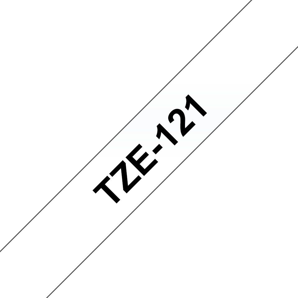 Brother TZe121: кассета с лентой для печати наклеек черным на прозрачном фоне, 9 мм.