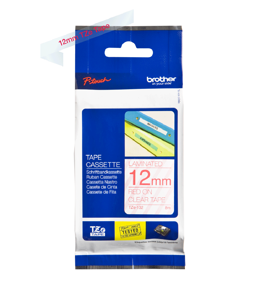 Schriftband für Brother P-Touch TZE-122 8m/9mm Rot auf Transparent 