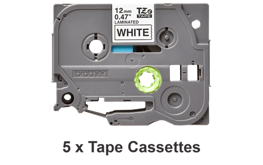 Pack de 5 cassettes de ruban d’étiquetage Brother TZe-231M5 d’origine – noir sur blanc, 12 mm de large