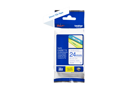 Genuine Brother TZe-253 Labelling Tape Cassette – Blue on White, 24mm wide 3