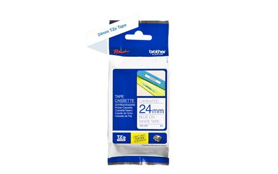 Genuine Brother TZe-253 Labelling Tape Cassette – Blue on White, 24mm wide 3