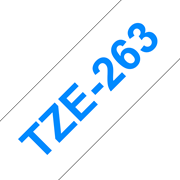 Oryginalna taśma TZe-263 firmy Brother – niebieski nadruk na białym tle, 36 mm szerokości