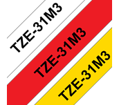 TZe-31M3 - Cassettes à ruban pour étiqueteuse Brother originales – Noir sur rouge, noir sur blanc et noir sur jaune, 12 mm de large