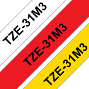Originele Brother TZe-31M3 label tapecassette – zwart op rood, wit, geel, breedte 12 mm