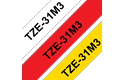 Cassettes à ruban pour étiqueteuse TZe-31M3 Brother originales – Noir sur rouge, noir sur blanc et noir sur jaune, 12 mm de large