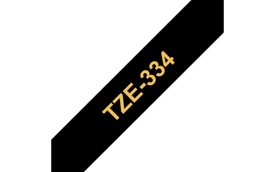 Alkuperäinen Brother TZe334 -tarranauha – kullanvärinen teksti mustalla pohjalla, 12 mm