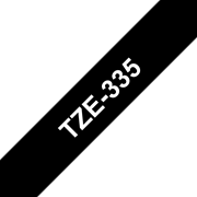 Oryginalna taśma do etykietowania Brother TZe-335 – biały nadruk na czarnym tle, szerokość 12 mm