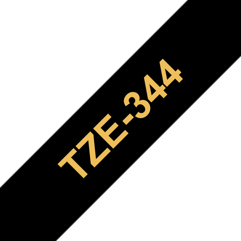 Oriģinālā Brother TZe344 zelta drukas melna uzlīmju lentes kasete, 18mm plata