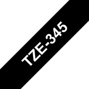 Oryginalna taśma TZe-345 firmy Brother – biały nadruk na czarnym tle, 18mm szerokości 