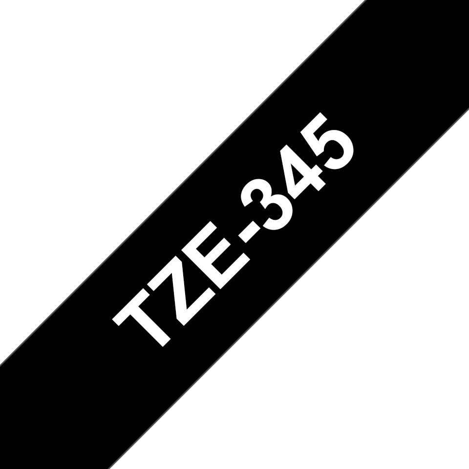 Brother TZe345: оригинальная кассета с лентой для печати наклеек белым на черном фоне, ширина 18 мм.