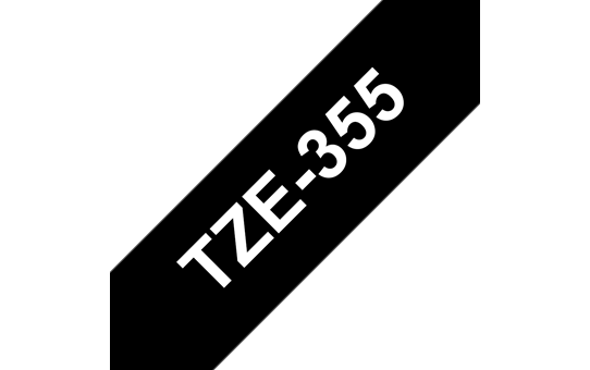 Oryginalna taśma TZe-355 firmy Brother – biały nadruk na czarnym tle, 24mm szerokości 