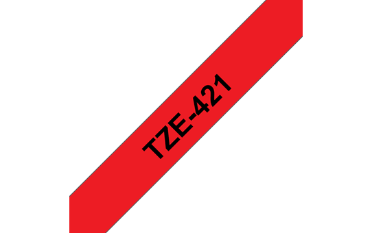 Casetă cu bandă de etichete originală Brother TZe-421 – negru pe roșu, 9mm lățime
